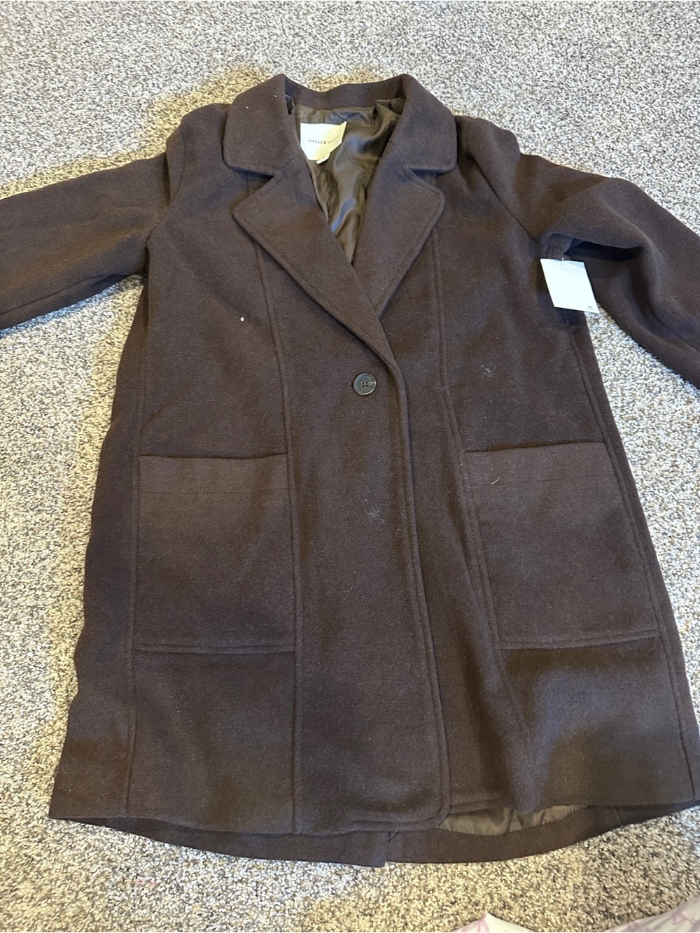 Thread & Supply Dark Brown Single-Button Wool-Blend Pea Coat
